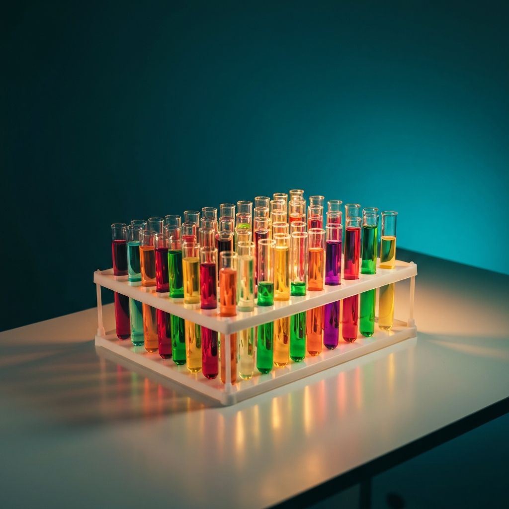 Vedecká vizualizácia nutričného výskumu s farebným sklo a laboratórnym vybavením